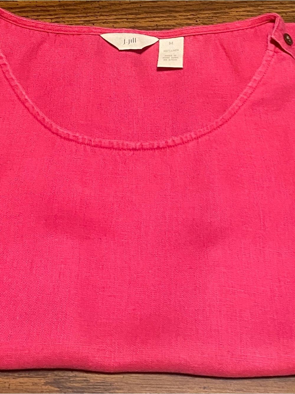 JJill Size M Pink Sleeveless 100% Linen Tank Shoulder Button